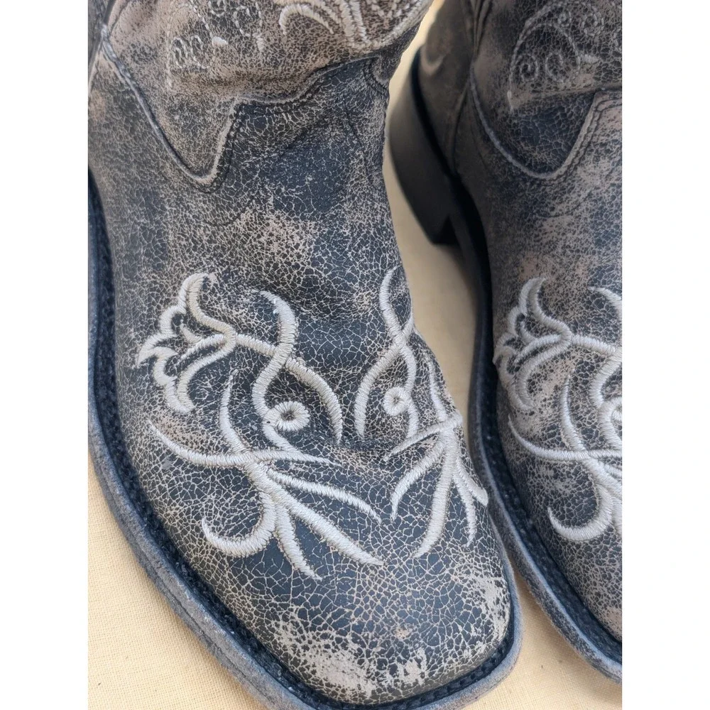 Old West Distressed Charcoal Embroidered Cowboy Boots BSC1825 Coquette Size 2